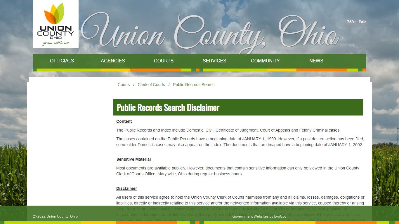 Union County, OhioPublic Records Search Disclaimer